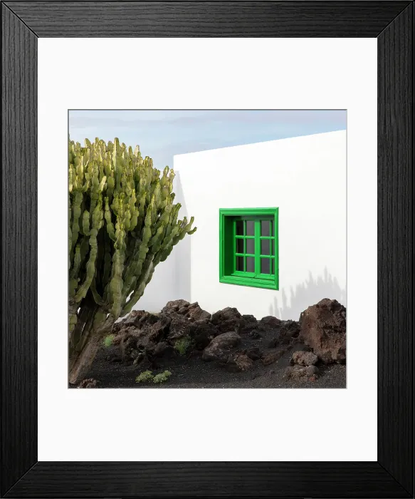 Framed Print : White house and cactus on volcanic ground, , Tahiche, Lanzarote, Canary Islands, Spain Framed Print : White house and cactus on volcanic ground, , Tahiche, Lanzarote, Canary Islands, Spain