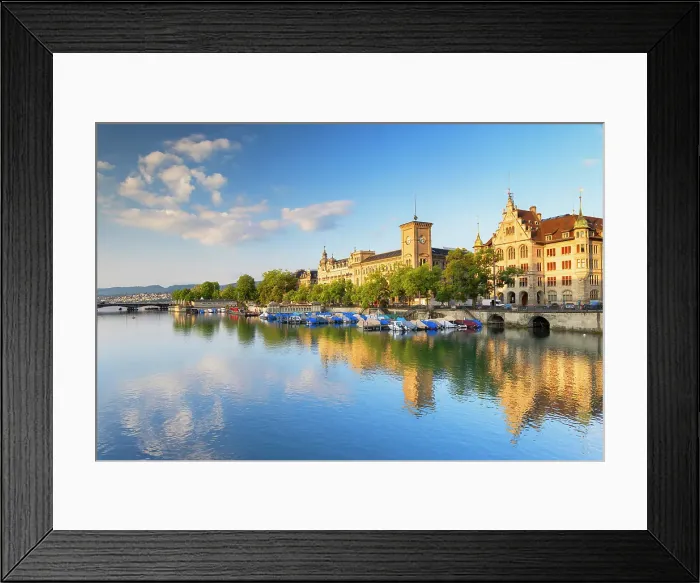 Framed Print : Boats on Limmat River, Zurich, Switzerland Framed Print : Boats on Limmat River, Zurich, Switzerland