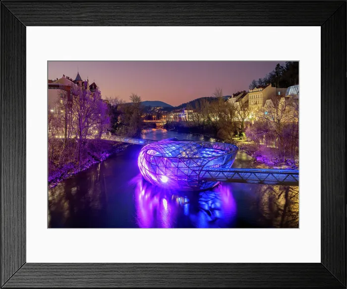 Framed Print : Murinsel artificial floating island on river Mur, Graz, Styria, Austria Framed Print : Murinsel artificial floating island on river Mur, Graz, Styria, Austria