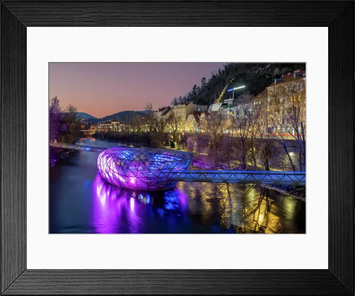 Framed Print : Murinsel artificial floating island on river Mur, Graz, Styria, Austria