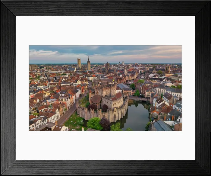 Framed Print : Aerial View over Gravensteen Castle, Ghent, Belgiium Framed Print : Aerial View over Gravensteen Castle, Ghent, Belgiium