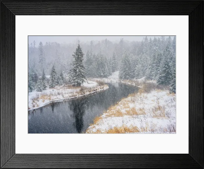 Framed Print : Junction Creek in early winter with falling snow, Greater Sudbury, Ontario, Canada Framed Print : Junction Creek in early winter with falling snow, Greater Sudbury, Ontario, Canada