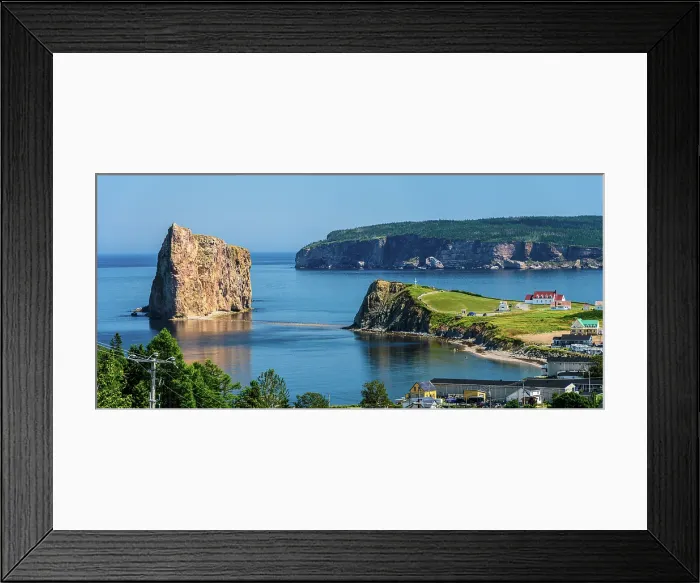 Framed Print : The town of Perce with Perce Rock, Perce, Quebec, Canada Framed Print : The town of Perce with Perce Rock, Perce, Quebec, Canada