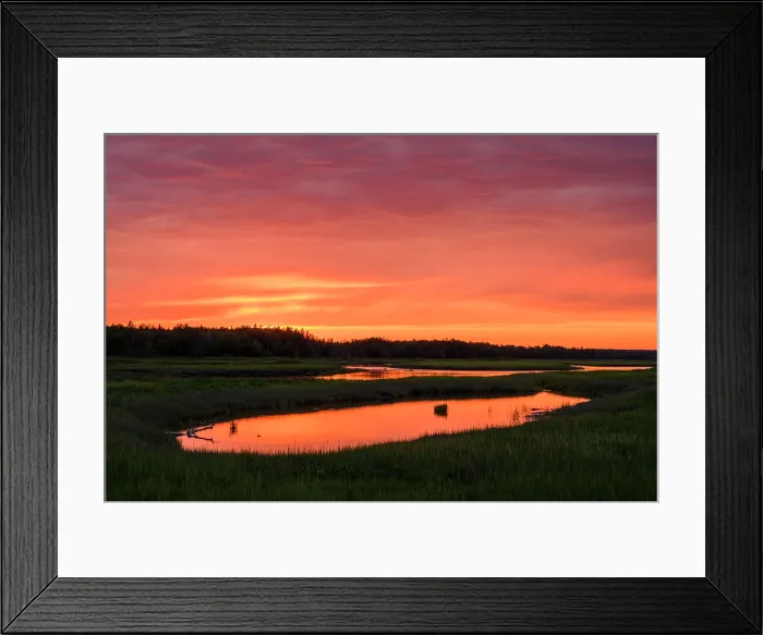 Framed Print : Sunset skies over a salt marsh, Beresford, New Brunswick, Canada Framed Print : Sunset skies over a salt marsh, Beresford, New Brunswick, Canada