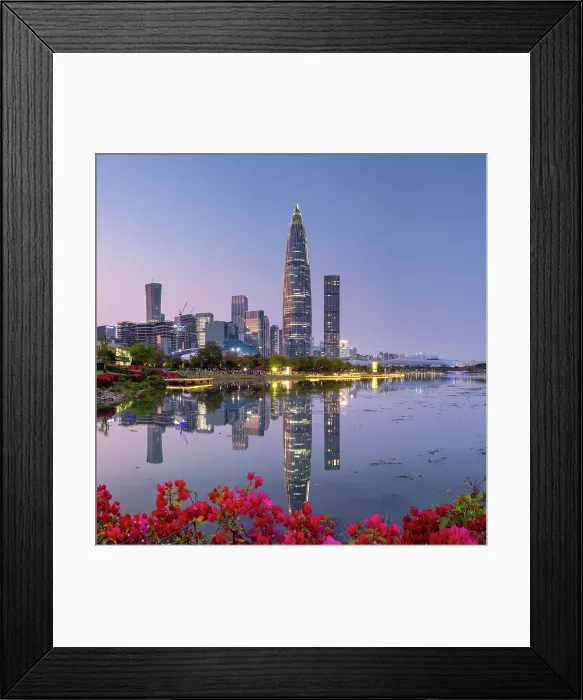 Framed Print : China Resources Building and skyline at dusk, Shenzhen Bay, Shenzhen, Guangdong, China Framed Print : China Resources Building and skyline at dusk, Shenzhen Bay, Shenzhen, Guangdong, China