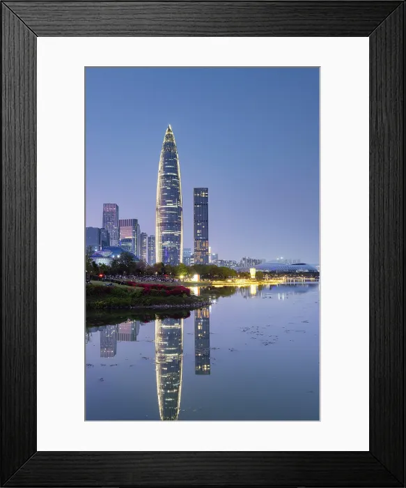 Framed Print : China Resources Building and Talent Park at dusk, Shenzhen Bay, Shenzhen, Guangdong, China Framed Print : China Resources Building and Talent Park at dusk, Shenzhen Bay, Shenzhen, Guangdong, China