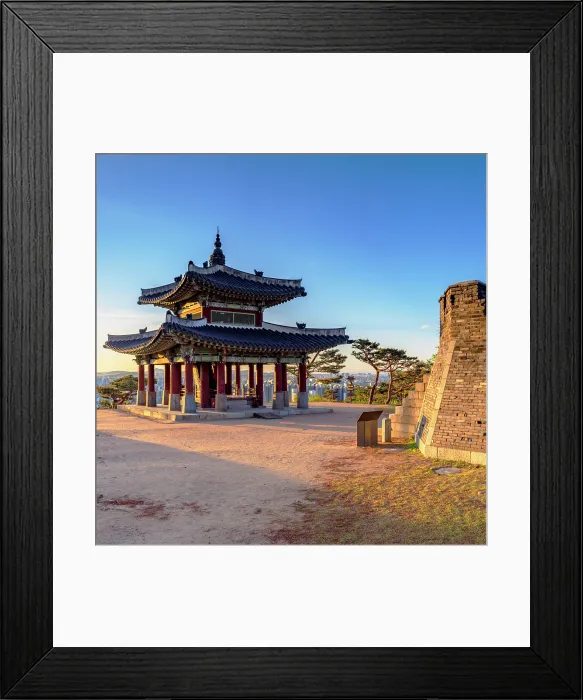 Framed Print : Western Command Post (Seojangdae) of Hwaseong Fortress (UNESCO World Heritage Site) at sunrise, Suwon, Gyeonggi Province, South Korea Framed Print : Western Command Post (Seojangdae) of Hwaseong Fortress (UNESCO World Heritage Site) at sunrise, Suwon, Gyeonggi Province, South Korea