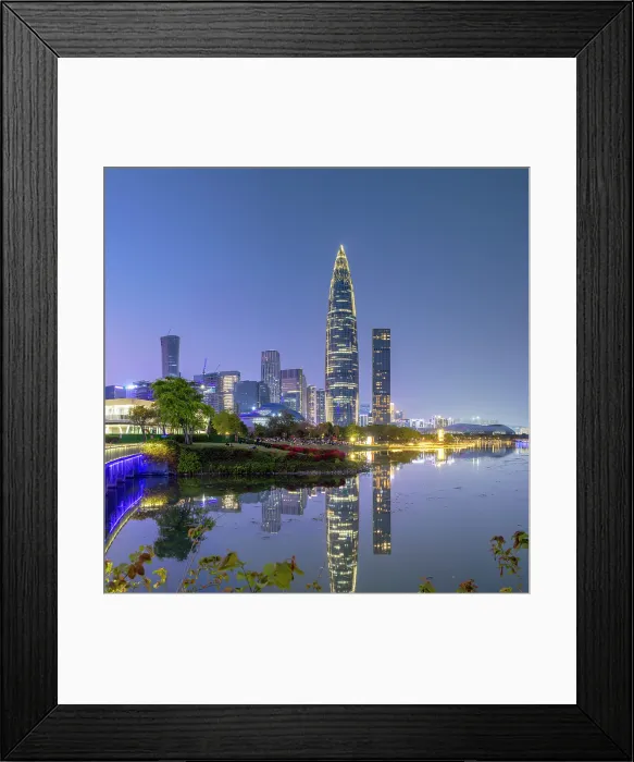Framed Print : China Resources Building and skyline at dusk, Shenzhen Bay, Shenzhen, Guangdong, China Framed Print : China Resources Building and skyline at dusk, Shenzhen Bay, Shenzhen, Guangdong, China