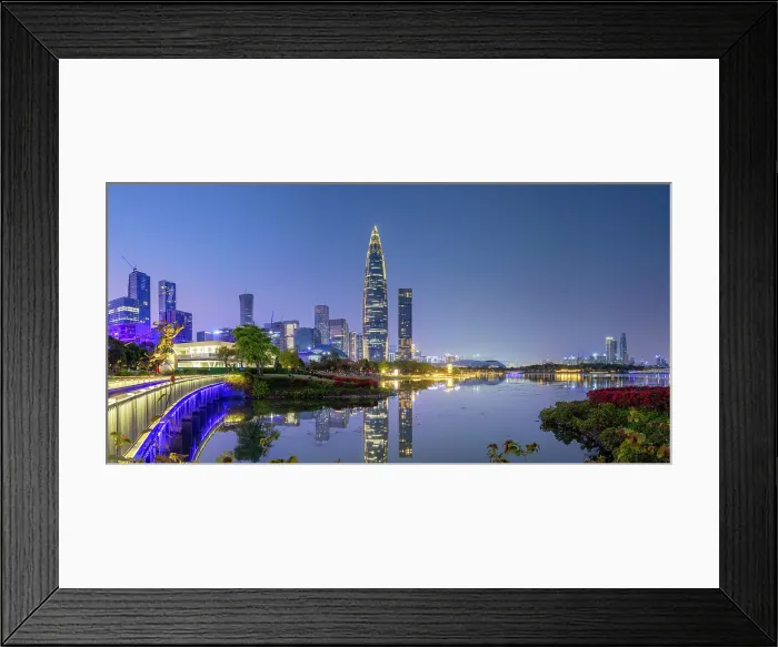 Framed Print : China Resources Building and skyline at dusk, Shenzhen Bay, Shenzhen, Guangdong, China Framed Print : China Resources Building and skyline at dusk, Shenzhen Bay, Shenzhen, Guangdong, China