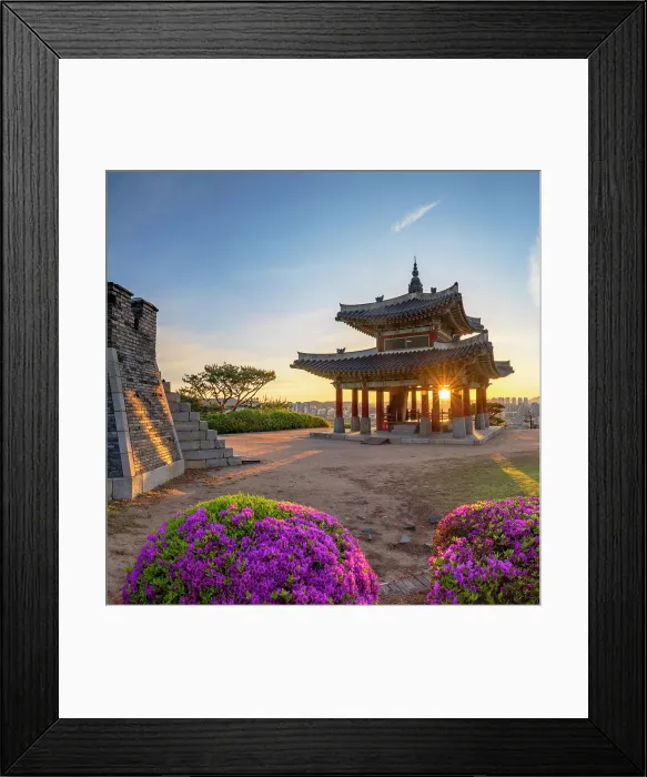 Framed Print : Western Command Post (Seojangdae) of Hwaseong Fortress (UNESCO World Heritage Site) at sunrise, Suwon, Gyeonggi Province, South Korea Framed Print : Western Command Post (Seojangdae) of Hwaseong Fortress (UNESCO World Heritage Site) at sunrise, Suwon, Gyeonggi Province, South Korea
