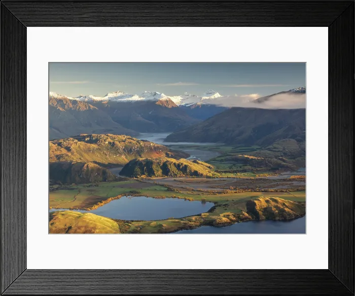 Framed Print : View over Lake Wanaka to the Matukituki Valley and Mount Aspiring, Otago, South Island, New Zealand. Autumn (May) 2025