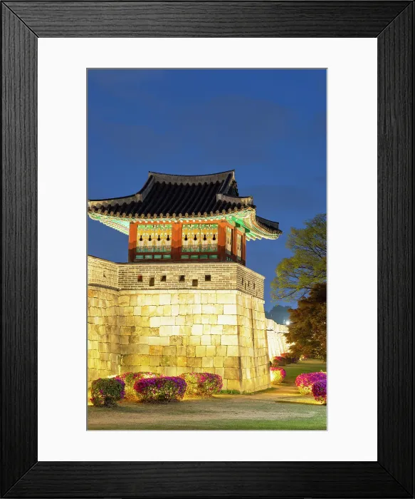 Framed Print : City walls and watchtower of Hwaseong Fortress (UNESCO World Heritage Site) at dusk, Suwon, Gyeonggi Province, South Korea Framed Print : City walls and watchtower of Hwaseong Fortress (UNESCO World Heritage Site) at dusk, Suwon, Gyeonggi Province, South Korea