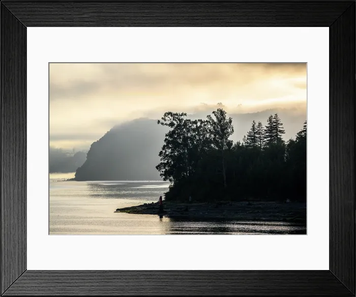 Framed Print : Morning fog in the Castro Channel, Castro, Chiloe, Chile Framed Print : Morning fog in the Castro Channel, Castro, Chiloe, Chile