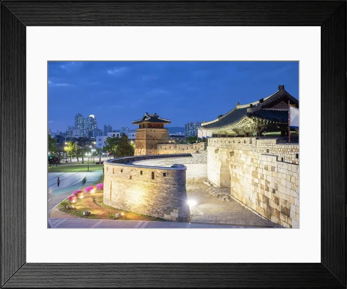 Framed Print : Hwaseomun Gate of Hwaseong Fortress (UNESCO World Heritage Site) at dusk, Suwon, Gyeonggi Province, South Korea Framed Print : Hwaseomun Gate of Hwaseong Fortress (UNESCO World Heritage Site) at dusk, Suwon, Gyeonggi Province, South Korea