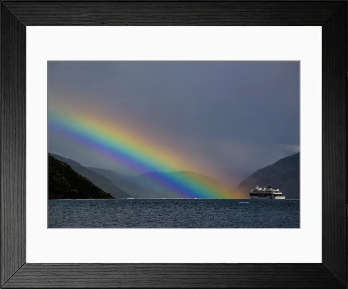 Framed Print : Rainbow in the Garibaldi fjord, with the Viking Octantis, Garibaldi fjord, Alberto de Agostini National Park, Patagonia, Chile Framed Print : Rainbow in the Garibaldi fjord, with the Viking Octantis, Garibaldi fjord, Alberto de Agostini National Park, Patagonia, Chile