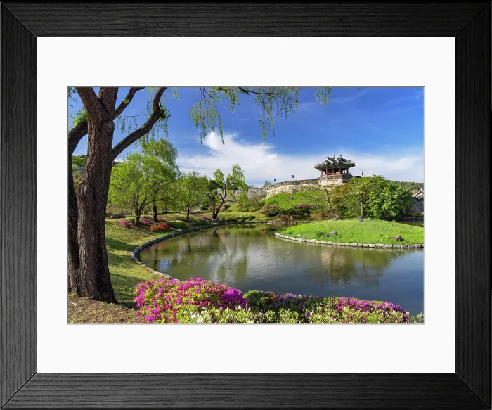 Framed Print : Banghwasuryujeong Pavilion and Yongyeon park of Hwaseong Fortress (UNESCO World Heritage Site), Suwon, Gyeonggi Province, South Korea Framed Print : Banghwasuryujeong Pavilion and Yongyeon park of Hwaseong Fortress (UNESCO World Heritage Site), Suwon, Gyeonggi Province, South Korea