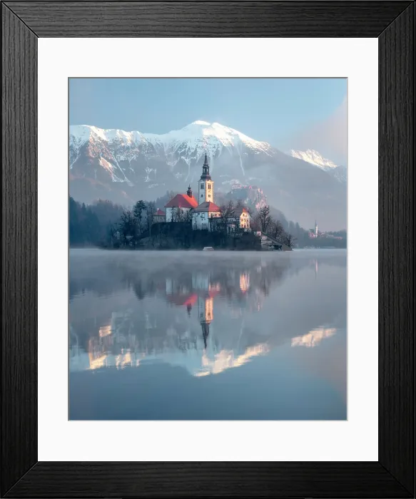 Framed Print : Church of the Assumption of the Blessed Virgin Mary, on Bled island, Lake Bled, in winter, with the Julian Alps in the distance, Bled, Slovenia Framed Print : Church of the Assumption of the Blessed Virgin Mary, on Bled island, Lake Bled, in winter, with the Julian Alps in the distance, Bled, Slovenia