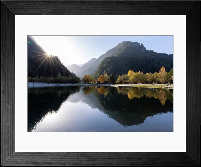 Framed Print : Mountains and trees reflecting in Lake Jasna in autumn, near Kranjska Gora, Slovenia Framed Print : Mountains and trees reflecting in Lake Jasna in autumn, near Kranjska Gora, Slovenia