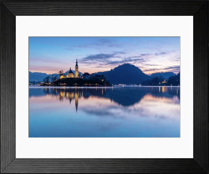 Framed Print : Church of the Assumption of the Blessed Virgin Mary, on Bled island, Lake Bled, at dawn, Bled, Slovenia Framed Print : Church of the Assumption of the Blessed Virgin Mary, on Bled island, Lake Bled, at dawn, Bled, Slovenia