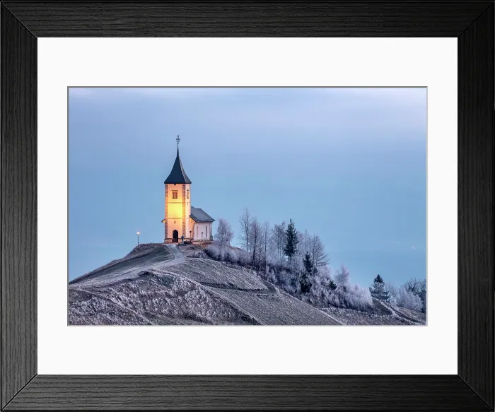 Framed Print : Church of St. Primoz and Felician in winter, Jamnik, Slovenia