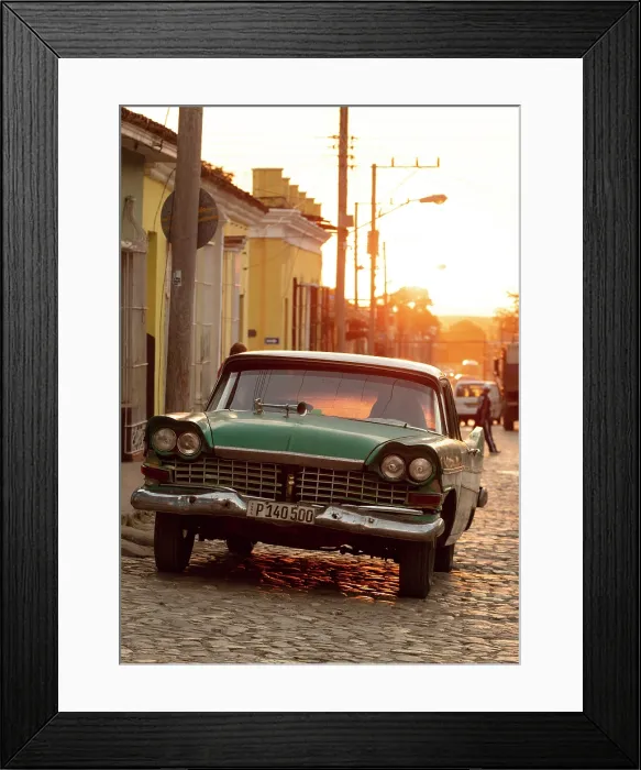 Framed Print : Old American car parked on a cobbled street at sunset in the historic town of Trinidad, Sancti Spiritus Province, Cuba Framed Print : Old American car parked on a cobbled street at sunset in the historic town of Trinidad, Sancti Spiritus Province, Cuba