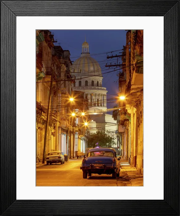 Framed Print : Street scene at dawn with the Capitol Building (Capitolio), in the distance, Havana (La Habana), Cuba Framed Print : Street scene at dawn with the Capitol Building (Capitolio), in the distance, Havana (La Habana), Cuba