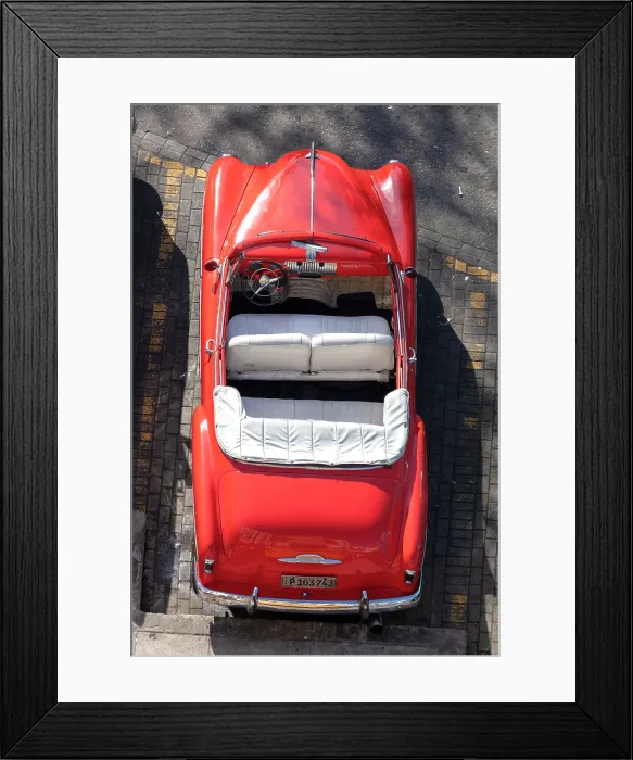 Framed Print : Aerial view of restored classic American car used to take tourists on city tours, Centro Habana, Havana, Cuba Framed Print : Aerial view of restored classic American car used to take tourists on city tours, Centro Habana, Havana, Cuba