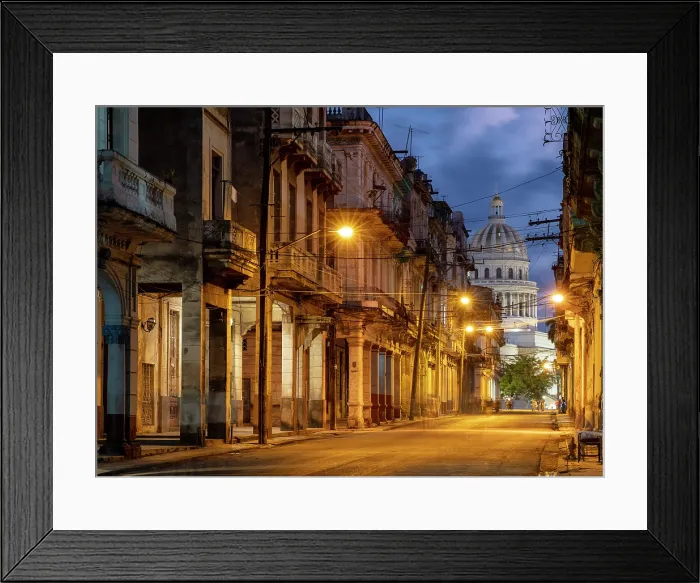 Framed Print : Street scene at dawn with the Capitol Building (Capitolio), in the distance, Havana (La Habana), Cuba Framed Print : Street scene at dawn with the Capitol Building (Capitolio), in the distance, Havana (La Habana), Cuba