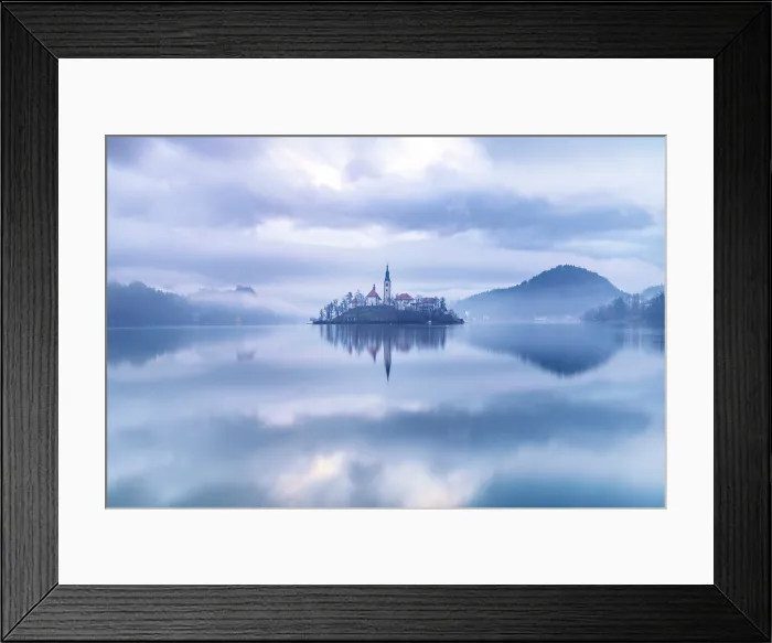 Framed Print : Church of the Assumption of the Blessed Virgin Mary, on an island in Lake Bled in winter, Bled, Slovenia Framed Print : Church of the Assumption of the Blessed Virgin Mary, on an island in Lake Bled in winter, Bled, Slovenia