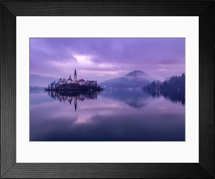 Framed Print : Church of the Assumption of the Blessed Virgin Mary, on an island in Lake Bled in winter, Bled, Slovenia Framed Print : Church of the Assumption of the Blessed Virgin Mary, on an island in Lake Bled in winter, Bled, Slovenia
