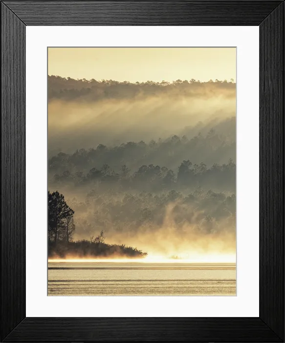 Framed Print : Mist rising off the water of Presa El Salto lake and into woodland, near Vinales, Pinar del Rio Province, Cuba