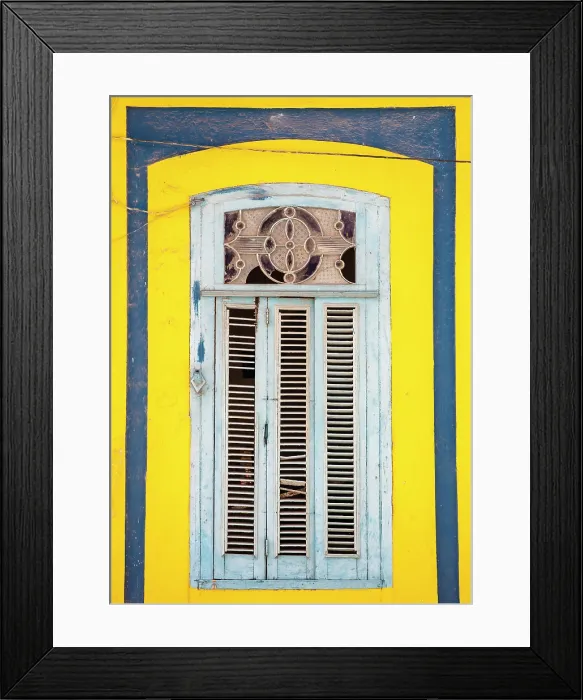 Framed Print : Blue and yellow wall withg faded blue window shutters, Habana Centro, Havana, Cuba Framed Print : Blue and yellow wall withg faded blue window shutters, Habana Centro, Havana, Cuba