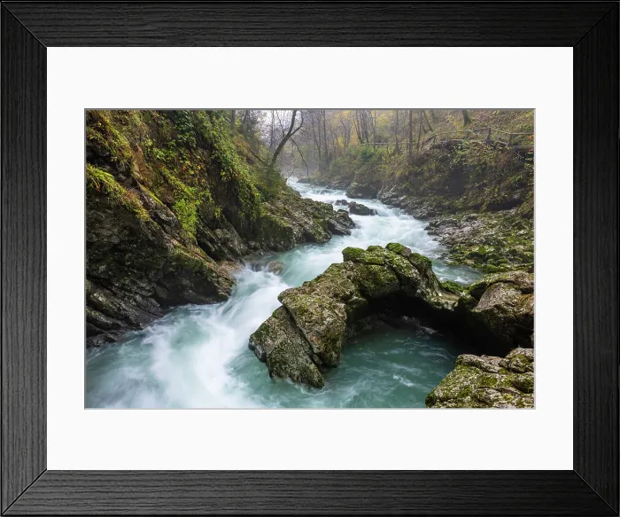 Framed Print : Radovna River floweing through the Vintgar Gorge in Autumn, near Bled, Slovenia Framed Print : Radovna River floweing through the Vintgar Gorge in Autumn, near Bled, Slovenia