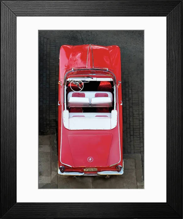 Framed Print : Aerial view of restored classic American car used to take tourists on city tours, Centro Habana, Havana, Cuba