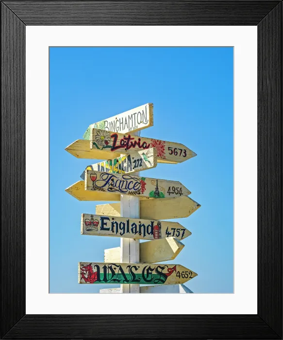Framed Print : Directional signs on Grand Cayman in the Cayman Islands, British West Indies Framed Print : Directional signs on Grand Cayman in the Cayman Islands, British West Indies