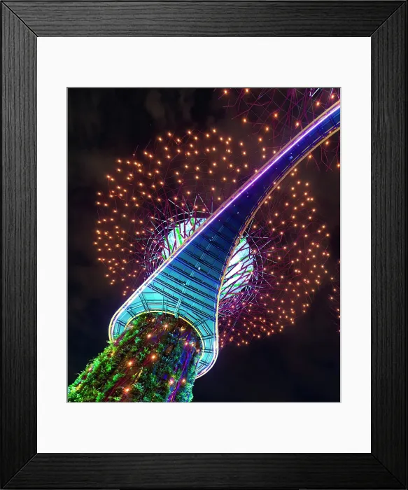 Framed Print : Lightshow in the Supertree Grove, Gardens by the Bay, Singapore