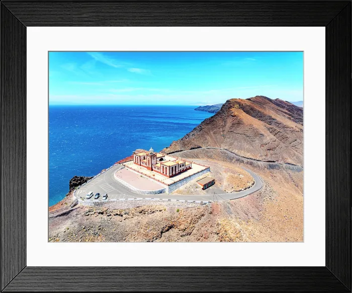 Framed Print : Aerial view of Entallada lighthouse on majestic cliffs overlooking the ocean, Tuineje, Fuerteventura, Canary Islands, Spain Framed Print : Aerial view of Entallada lighthouse on majestic cliffs overlooking the ocean, Tuineje, Fuerteventura, Canary Islands, Spain