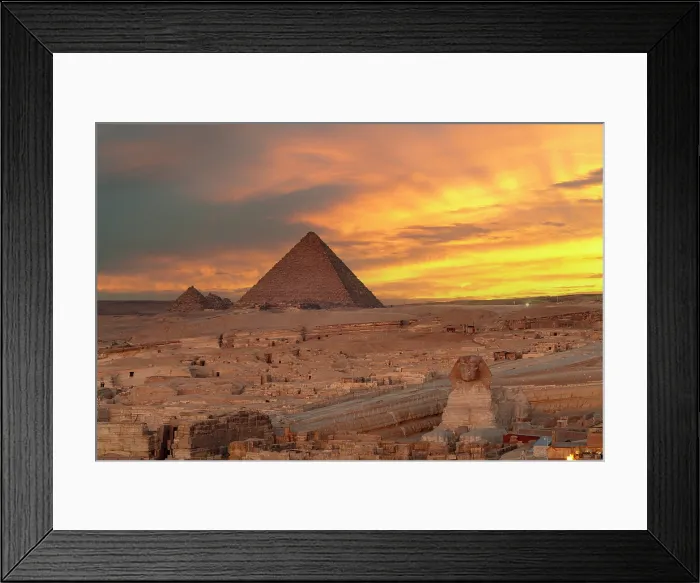 Framed Print : The Sphinx and Giza pyramids at sunset, Cairo, Egypt Framed Print : The Sphinx and Giza pyramids at sunset, Cairo, Egypt
