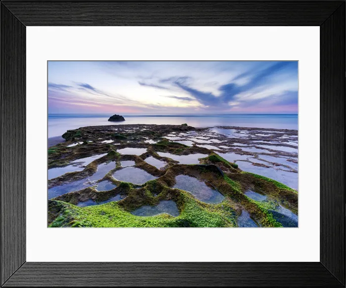 Framed Print : Sunset over seaweed and rock formations on Cofete beach, Jandia Nature Park, Fuerteventura, Canary Islands, Spain Framed Print : Sunset over seaweed and rock formations on Cofete beach, Jandia Nature Park, Fuerteventura, Canary Islands, Spain