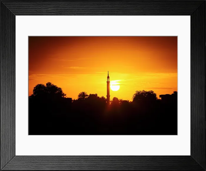 Framed Print : Silhouette of a mosque minaret at sunset, Egypt