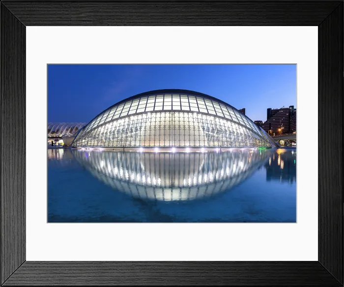 Framed Print : L'Hemisferic (The Hemispheric) at dusk, reflecting in water, Ciudad de los artes y ciencias (City of Arts and Sciences), Valencia, Spain Framed Print : L'Hemisferic (The Hemispheric) at dusk, reflecting in water, Ciudad de los artes y ciencias (City of Arts and Sciences), Valencia, Spain