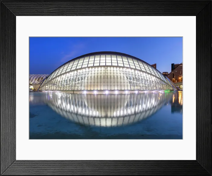 Framed Print : L'Hemisferic (The Hemispheric) at dusk, reflecting in water, Ciudad de los artes y ciencias (City of Arts and Sciences), Valencia, Spain Framed Print : L'Hemisferic (The Hemispheric) at dusk, reflecting in water, Ciudad de los artes y ciencias (City of Arts and Sciences), Valencia, Spain