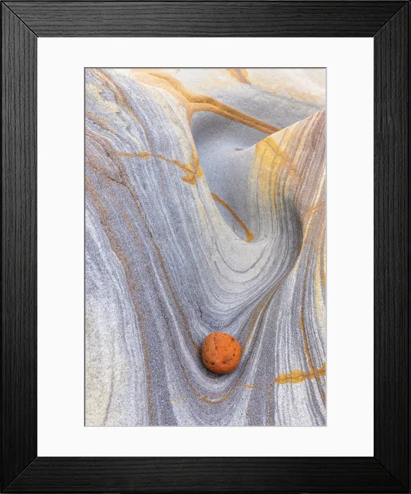 Framed Print : Rock formation with colourful strata, Spittal Beach, near Berweick-upon-Tweed, Northumberland, England
