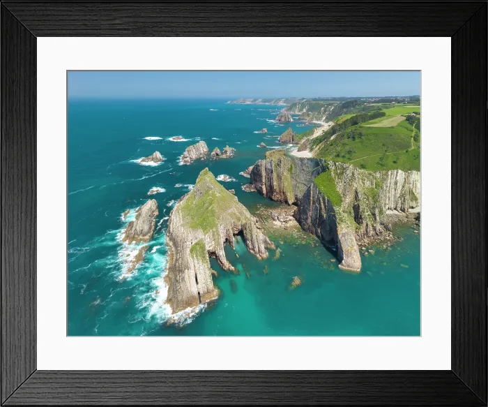 Framed Print : Aerial View Above Coastline near Playa del Silencio, Asturias, Northern Spain Framed Print : Aerial View Above Coastline near Playa del Silencio, Asturias, Northern Spain