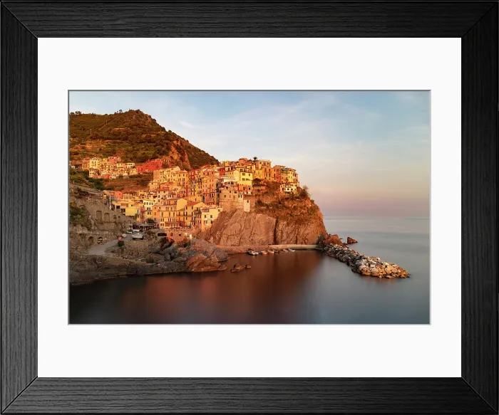 Framed Print : The village of Manarola at sunset, Cinque Terre, La Spezia district, Liguria, Italy