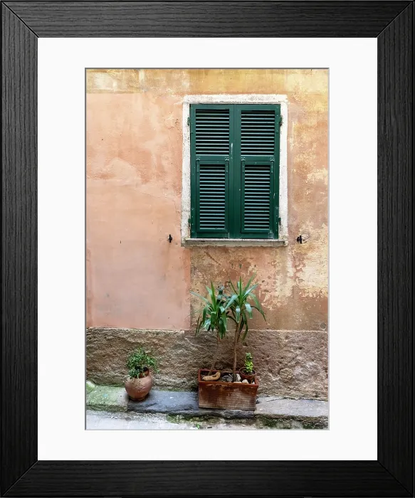 Framed Print : Old wall and green shutter in the village of Vernazza, Cinque Terre, La Spezia district, Liguria, Italy Framed Print : Old wall and green shutter in the village of Vernazza, Cinque Terre, La Spezia district, Liguria, Italy