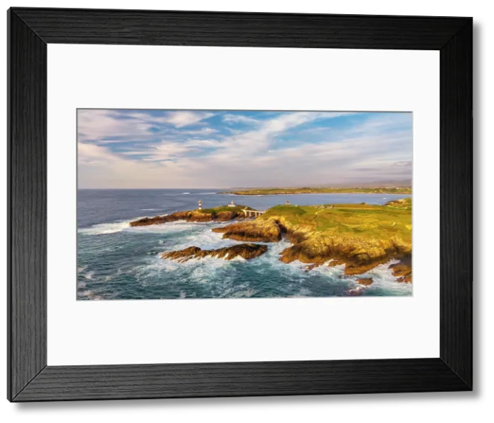 Framed Print : Aerial View over Isla Plancha Lighthouse, Ribadeo, Galicia, Northern Spain