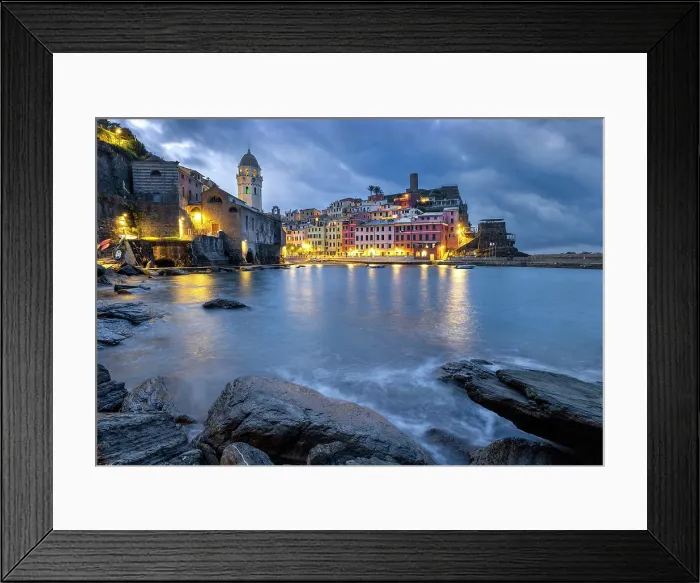 Framed Print : The colorful village of Vernazza at dawn, Cinque Terre, La Spezia district, Liguria, Italy