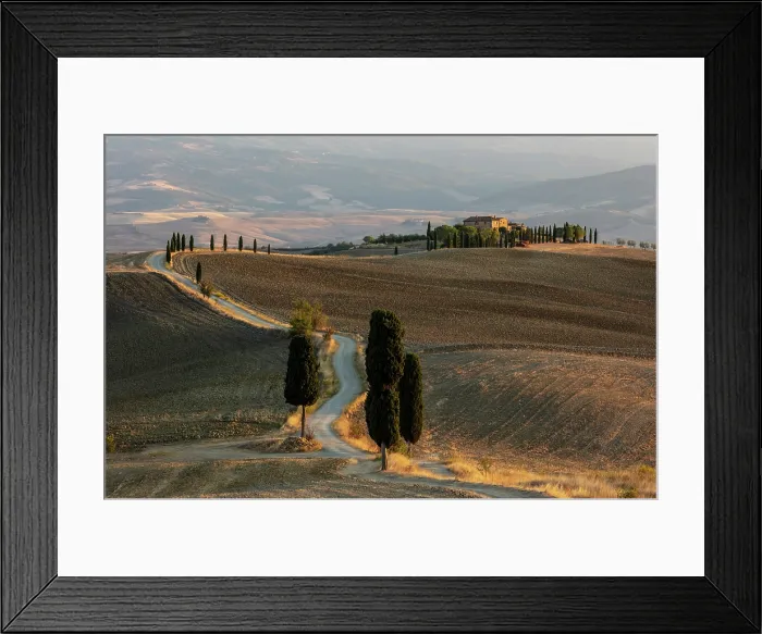 Framed Print : Gravel track leading to Terrapille Farmhouse (featured in Gladiator movie), Val d'Orcia, near Pienza, Tuscany, Italy Framed Print : Gravel track leading to Terrapille Farmhouse (featured in Gladiator movie), Val d'Orcia, near Pienza, Tuscany, Italy