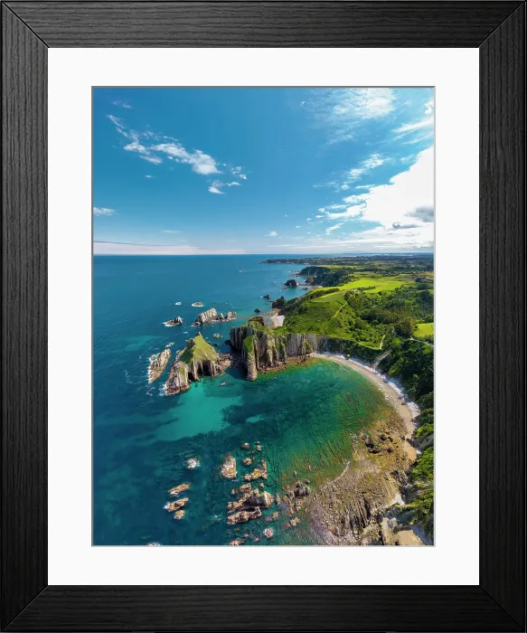 Framed Print : Aerial View Above Playa del Silencio, Asturias, Northern Spain